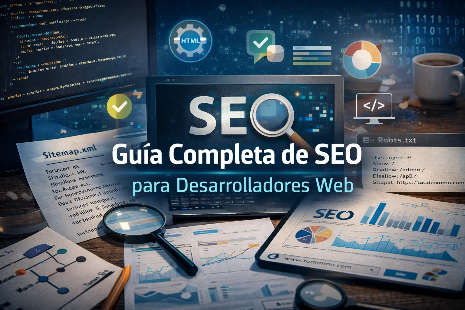 Gráficos de SEO y analytics en pantalla