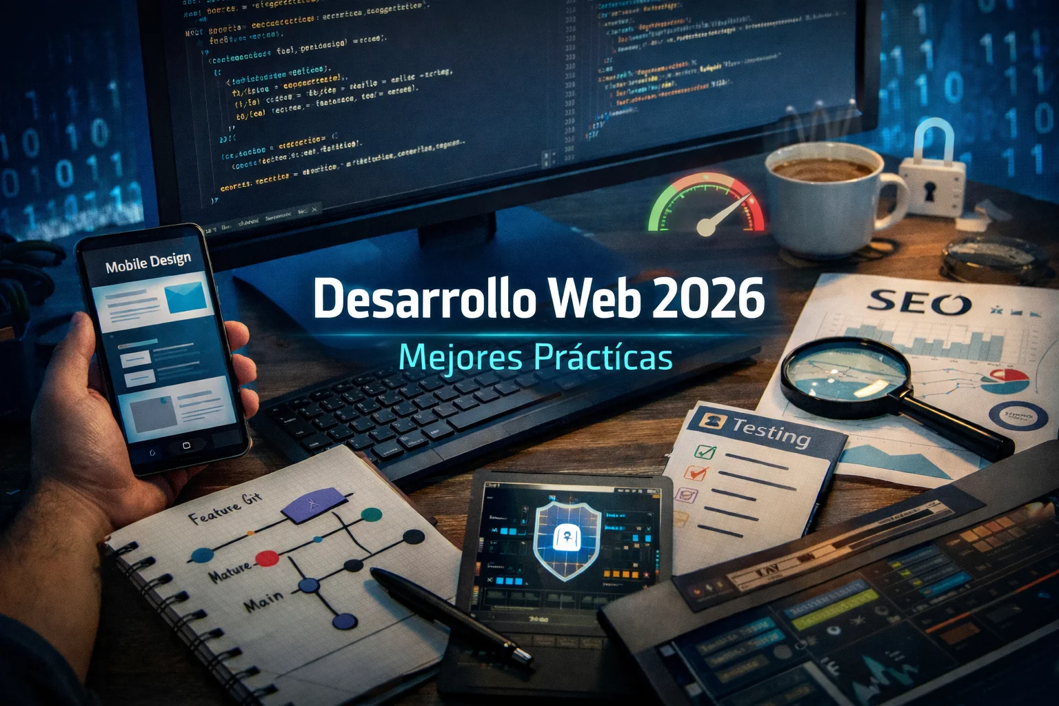 Código en pantalla con iluminación azul